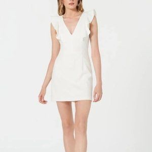 Express White Sheath Dress Ruffled Sleeveless V Neck NWT 🌵Small